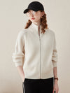 COMOBOCA White 100% Wool Women's Half-High Neck Zip Cardigan