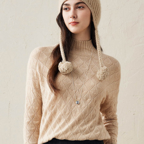 COMOBOCA 100% Cashmere Women's Ear Flap Beanie with Pom-Poms