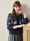 COMOBOCA 100% Wool Women's Reindeer Knit Cardigan
