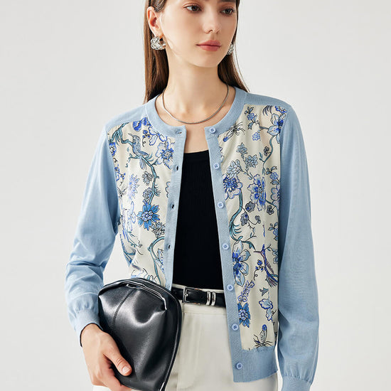 COMOBOCA Blue Women's Floral Ribbed Button-Up Cardigan