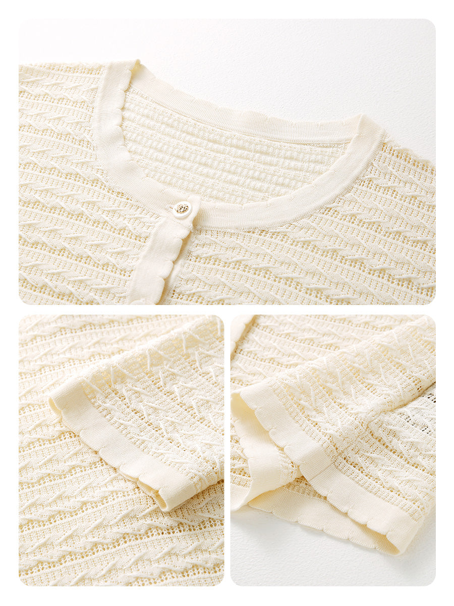 COMOBOCA Women's Scalloped Pointelle Knit Cardigan
