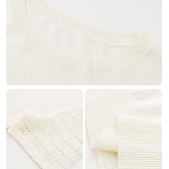 COMOBOCA Women's Lace Round Neck Knit T-Shirt