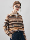 COMOBOCA 100% Cashmere Women's Fair Isle Half Zip Sweater
