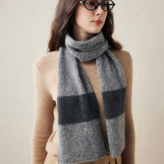 COMOBOCA 100% Cashmere Chunky Knit Color Block Scarf