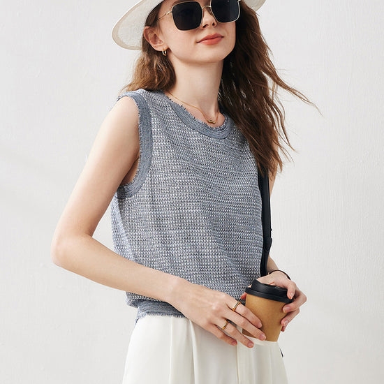 COMOBOCA Women's Frayed Edge Textured Tank Top