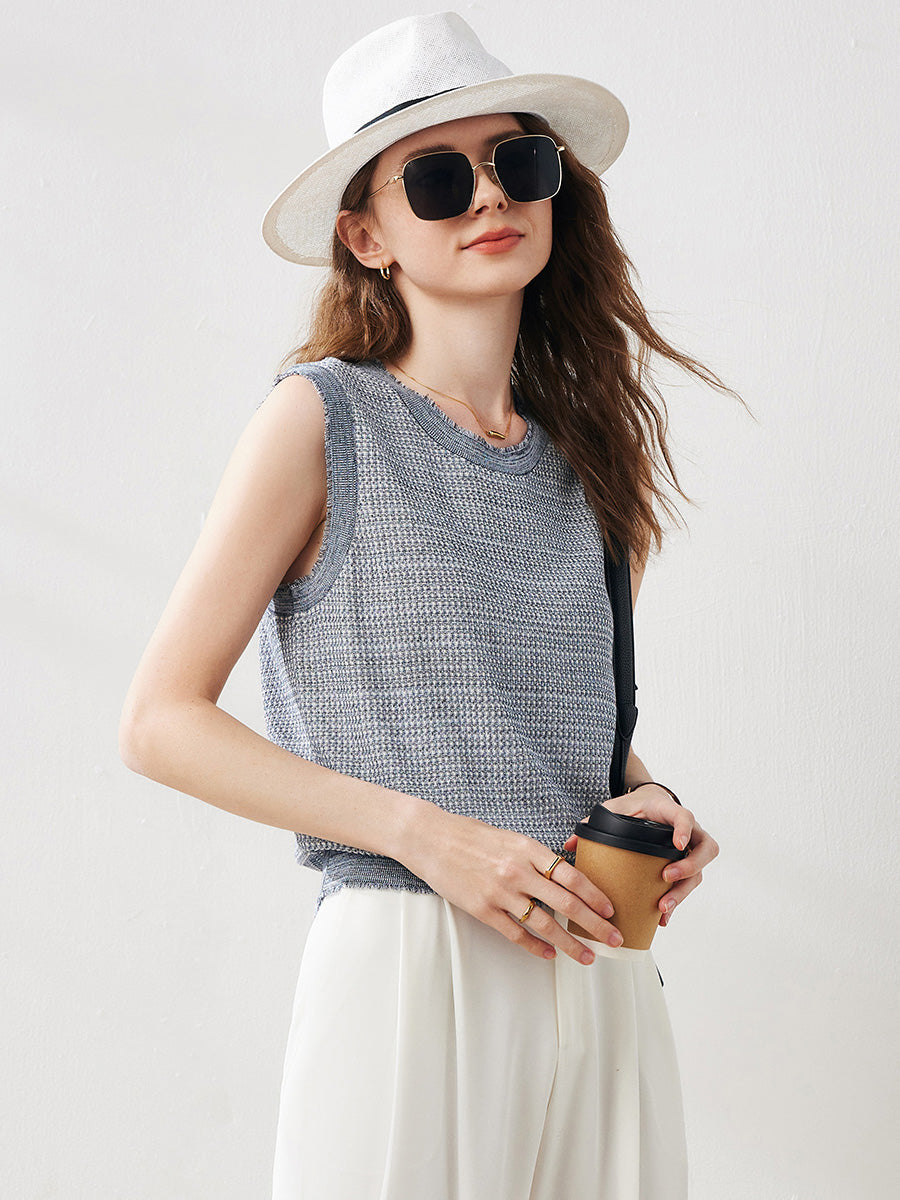 COMOBOCA Women's Frayed Edge Textured Tank Top