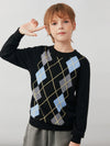 COMOBOCA 100% Wool Kids' Argyle Pattern Round Neck Sweater