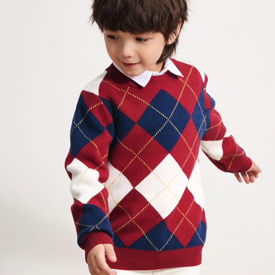 COMOBOCA 100% Wool Kids' Ribbed Round Neck Sweater