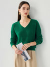 COMOBOCA 100% Cashmere Women's Cozy Ribbed V-Neck Sweater