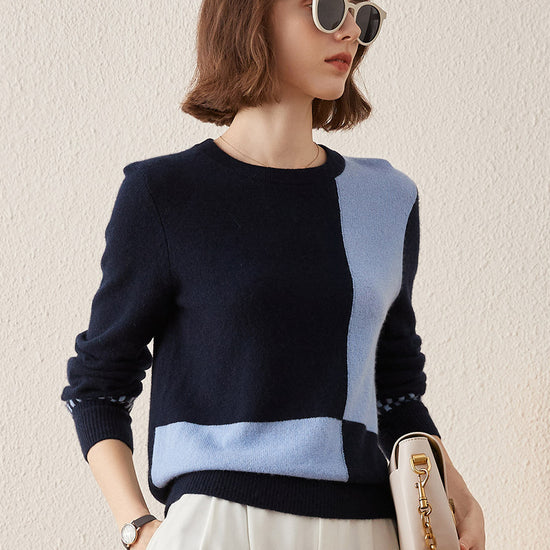 COMOBOCA NAVY BLUE 100% Cashmere Women's Round Neck Knit Sweater