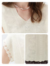 Women's V-Neck Silk-Cotton Jacquard Knit Short Sleeve T-Shirt