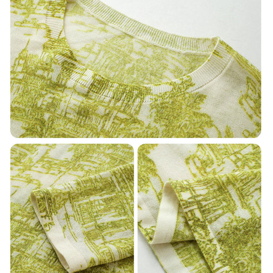 COMOBOCA Women's Cityscape Print Knit Sweater