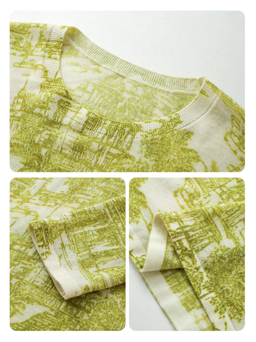 COMOBOCA Women's Cityscape Print Knit Sweater