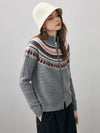 COMOBOCA 100% Wool Women's Fair Isle Zip Up Cable Knit Cardigan
