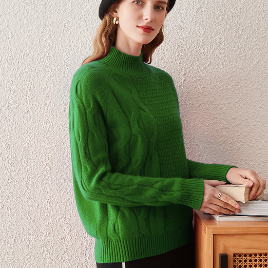 COMOBOCA 100% Cashmere Women's Mock Neck Knit Sweater