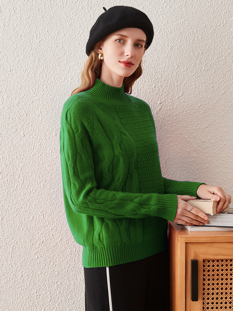 COMOBOCA 100% Cashmere Women's Mock Neck Knit Sweater