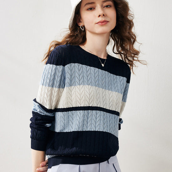 COMOBOCA Women's Striped Color Block Sweater