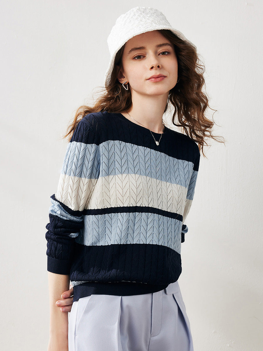 COMOBOCA Women's Striped Color Block Sweater