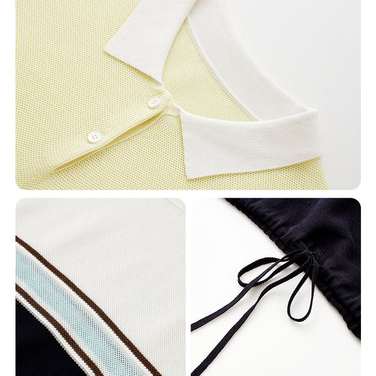COMOBOCA Women's Color Block Striped Polo Knit T-Shirt
