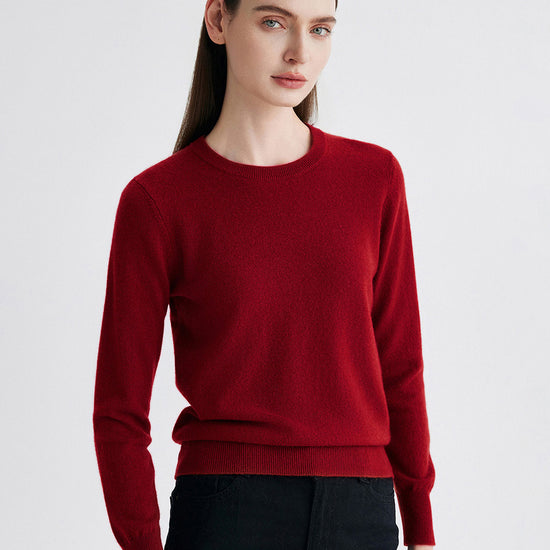 COMOBOCA Red 100% Cashmere Women's Round Neck Sweater