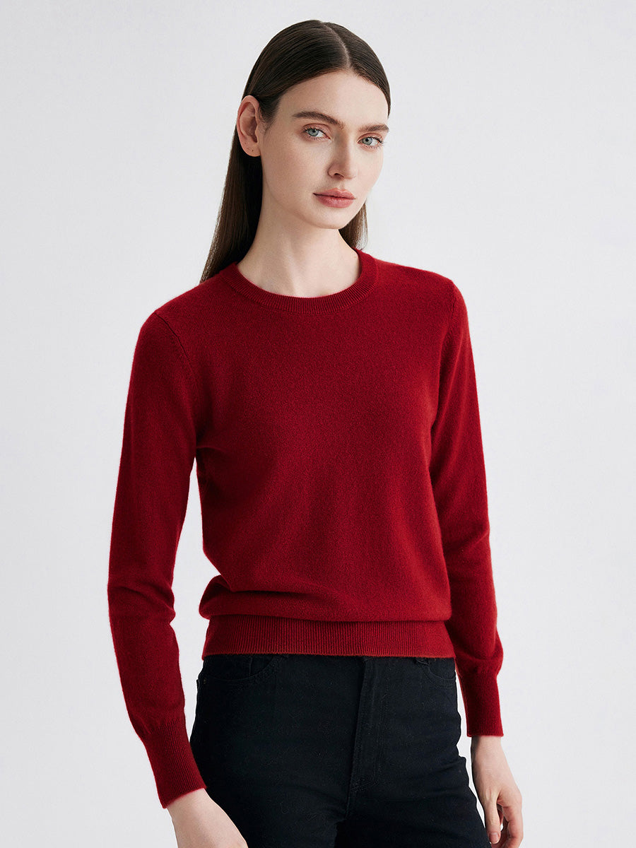 COMOBOCA Red 100% Cashmere Women's Round Neck Sweater