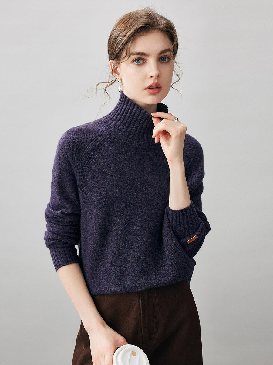 COMOBOCA 100% Cashmere Women's Ribbed Turtleneck Sweater