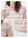 COMOBOCA Women's Striped Knit Cap Sleeve T-Shirt