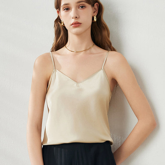 COMOBOCA Golden Women's Silk V-Neck Adjustable Straps Camisole