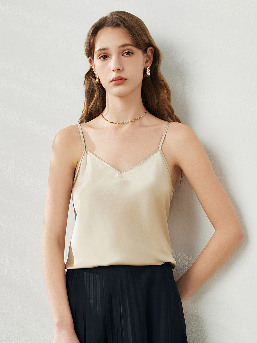 COMOBOCA Golden Women's Silk V-Neck Adjustable Straps Camisole