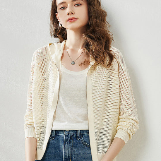 COMOBOCA Women's Ribbed Mesh Zip-Up Hoodie