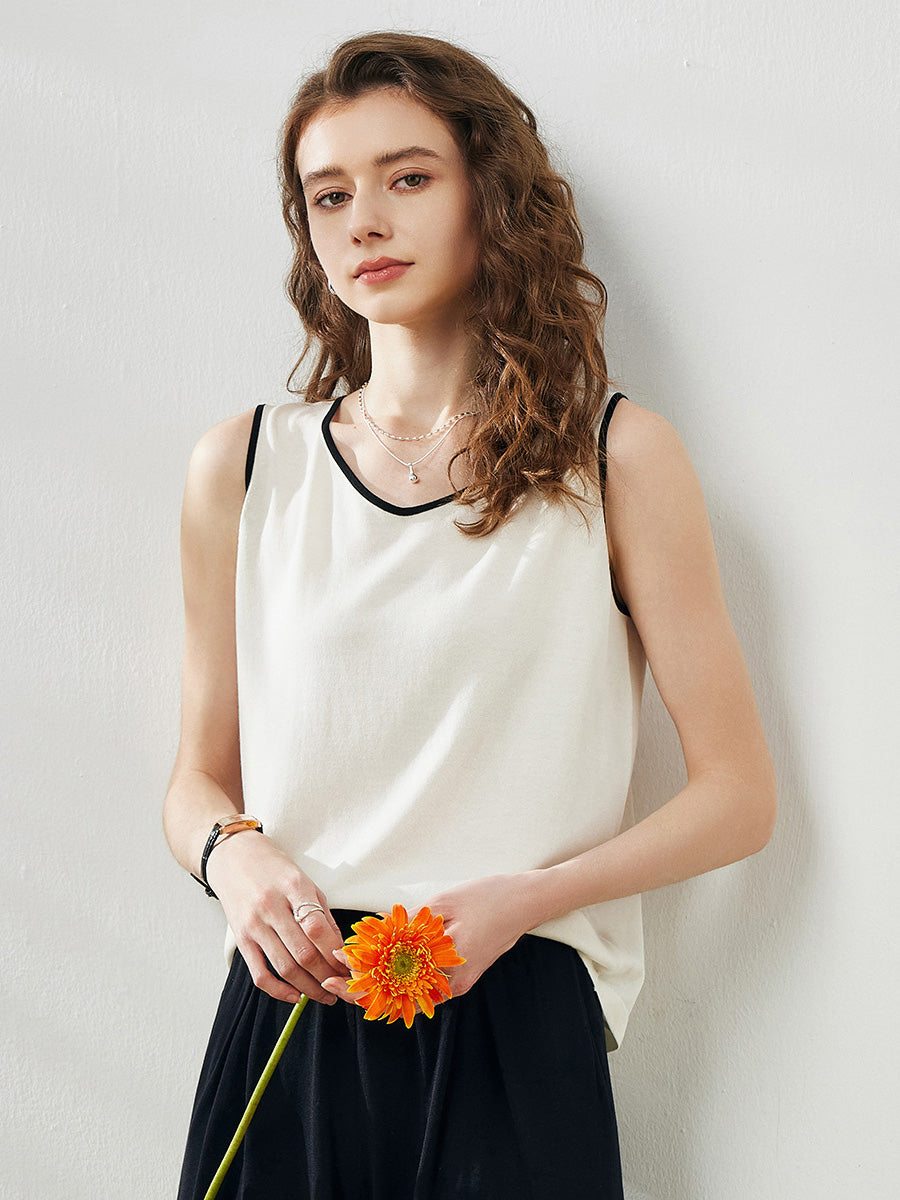 COMOBOCA Women's V-Neck Contrast Trim Tank Top