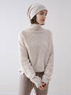 COMOBOCA Beige 100% Cashmere Women's Diamond Knit Turtleneck Sweater