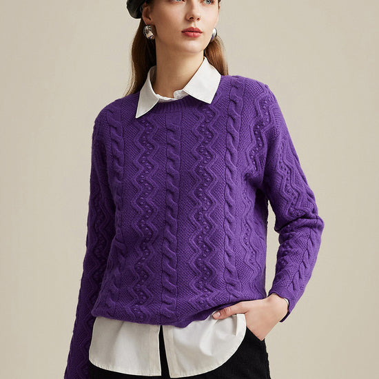 COMOBOCA 100% Wool Women's Vibrant Color Cable Knit Sweater