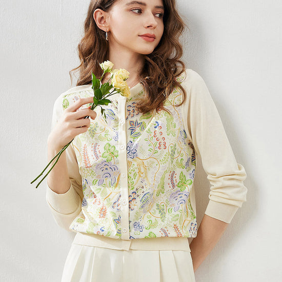 COMOBOCA Women's Floral Ribbed Button-Up Cardigan