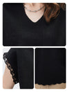 Women's V-Neck Silk-Cotton Jacquard Knit Short Sleeve T-Shirt