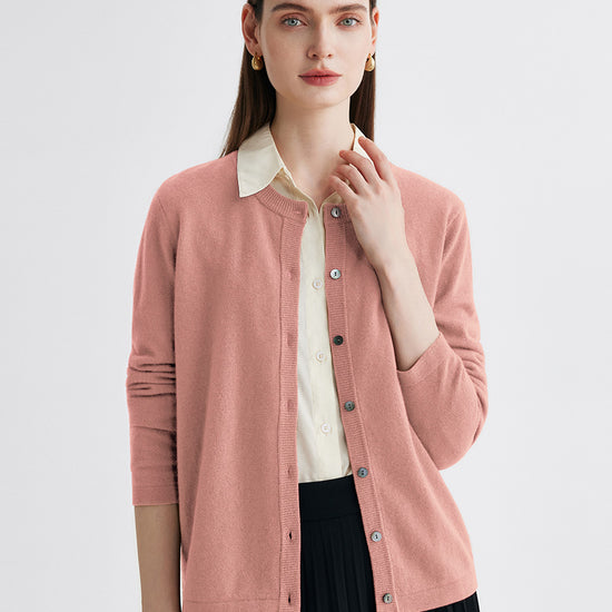 COMOBOCA Light Pink 100% Cashmere Women's Button-Up Cardigan
