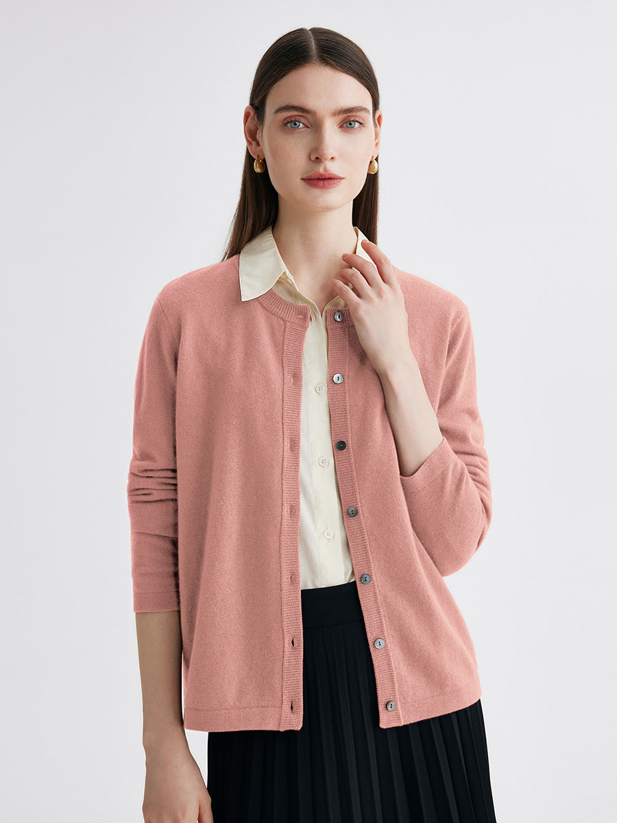 COMOBOCA Light Pink 100% Cashmere Women's Button-Up Cardigan