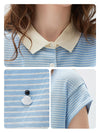 Women’s Mulberry Silk Knit Polo T-Shirt with Contrast Striped