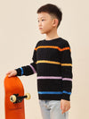 COMOBOCA Black 100% Wool Kids' Colorful Striped Knit Sweater