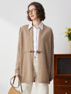 COMOBOCA Beige 100% Cashmere Women's Leather Buckle Knit Coat