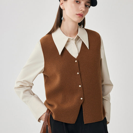 COMOBOCA 100% Wool Women's Button-Down Knit Vest