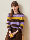 COMOBOCA 100% Wool Women's Cozy Striped Knit Sweater