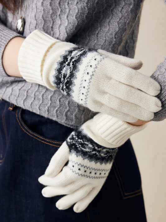 COMOBOCA 100% Cashmere Soft Knit Gloves with Nordic Design
