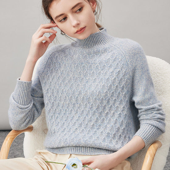 COMOBOCA 100% Cashmere Women's Cable Knit Mock Neck Sweater