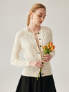 COMOBOCA Beige 100% Cashmere Women's Cable Knit Button Front Cardigan