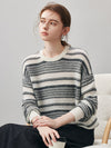 COMOBOCA 100% Cashmere Women's Striped Knit Round Neck Sweater