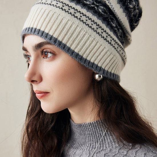 COMOBOCA 100% Cashmere Women's Nordic Knit Beanie