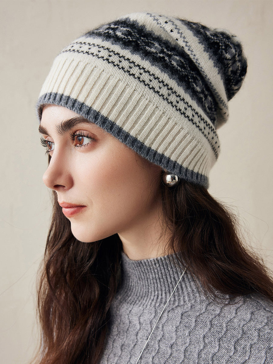 COMOBOCA 100% Cashmere Women's Nordic Knit Beanie