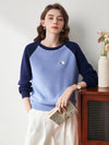 COMOBOCA Light Blue 100% Wool Women's Contrast Sleeve Sweater