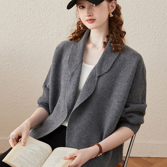 COMOBOCA 100% Wool Women's Loose Knit Blazer Coat